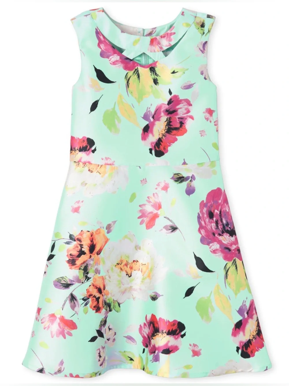 (A1) The Children's Place Girls‎ Sleeveless Floral Cut-Out Dress Mint Green 6X/7